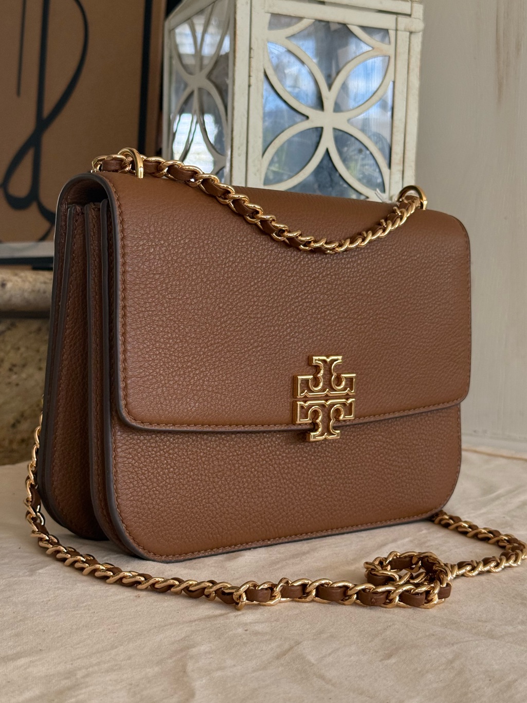 625+! Tory Burch Britten Medium Adjust Shoulder Bag Leather In Moose